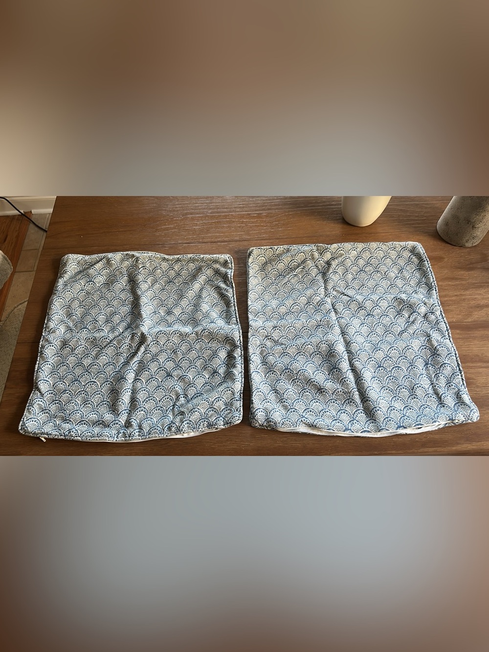 Blue and Cream Scallop Pattern Fabric pillow cases  - Set of 2